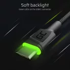 Szett, 3x GC Ray USB-C 120 cm-es USB kábel zöld LED háttérvilágítással, Ultra Charge, QC 3.0 gyorstöltéssel KABGCSET02