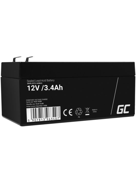 AGM VRLA gondozásmentes ólom akkumulátor / akku 12V 3.4Ah AGM43 riasztókhoz, pénztárgépekhez, játékokhoz