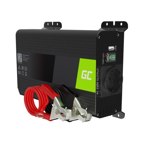 Green Cell Autós Inverter 12V-ról 230V-ra (feszültség növelő) 300W/600W Tiszta szinuszhullám INVGC05 személyautóhoz, lakóautóhoz, lakókocsihoz