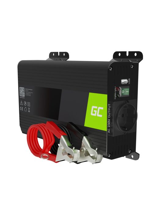 Green Cell Autós Inverter 12V-ról 230V-ra (feszültség növelő) 300W/600W Tiszta szinuszhullám INVGC05 személyautóhoz, lakóautóhoz, lakókocsihoz