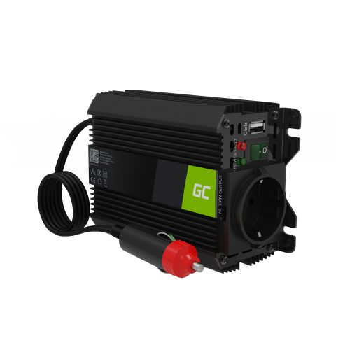 Green Cell Autós Inverter 12V-ról 230V-ra (feszültség növelő) 150W/300W Módosított szinuszhullám USB-vel INVGC06 személyautóhoz, lakóautóhoz, lakókocsihoz