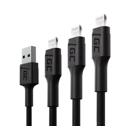 3x Kabel GC Ray USB - Lightning 30cm, 120cm, 200cm für iPhone, iPad, iPod, weiß LED, Schnellladung KABGCSET04