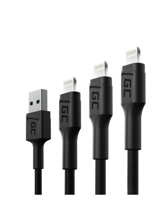 3x Kábel GC Ray USB - Lightning 30cm, 120cm, 200cm iPhone, iPad, iPod, fehér LED, quick charging KABGCSET04