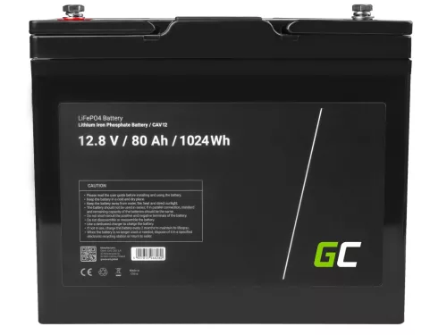 Green Cell LiFePO4 Akku 80Ah 12.8V Lithium-Eisenphosphat, photovoltaisch, für Wohnmobile, Boote CAV12