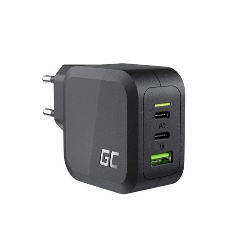 Green Cell GC PowerGaN 65 W töltő (2x USB-C tápellátás, 1x USB-A kompatibilis a Quick Charge 3.0-val) CHARGC08