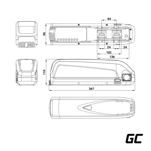 Electric bicycle battery / accu Down Tube 48V 13Ah 624Wh with network charger E-Bike Pedelec EBIKEGCF02
