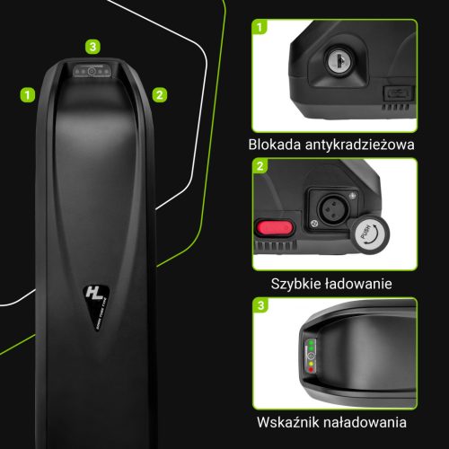 Elektromos kerékpár akkumulátor / akku Down Tube 48V 18Ah 864Wh E-Bike EC5 Samebike és SMLRO kerékpárokhoz EBIKE78STD