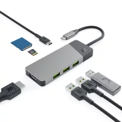   Dokkoló Állomás HUB GC Connect 7in1 (3xUSB-A 3.1 HDMI 4K 60Hz USB-C PD 85W) Apple MacBook M1/M2, Lenovo X1, Asus ZenBook, Dell XPS HUBGC01