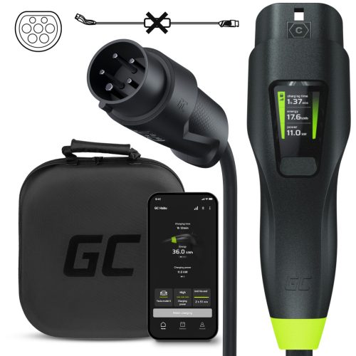 Green Cell Habu EV/Electric car charger 11 kW 7 m Type 2 to CEE 16 for PHEV cars 2 in 1 Wall charger with Green Cell app EVGC01