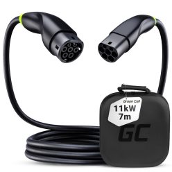   Green Cell Snap Type 2 kábel elektromos autók töltésére 11 kW 7 m Tesla Model 3 S X Y, VW ID.3, ID.4, Kia EV6, Hyundai IONIQ 5, Ford Mach-E 