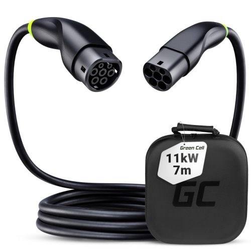 Green Cell Snap Type 2 kábel elektromos autók töltésére 11 kW 7 m Tesla Model 3 S X Y, VW ID.3, ID.4, Kia EV6, Hyundai IONIQ 5, Ford Mach-E 