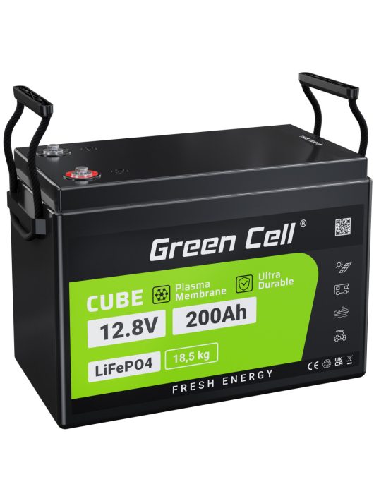 Green Cell LiFePO4 akkumulátor/akku 200Ah 12.8V 2560Wh Lítium-vasfoszfát, fotovoltaikus, napelemes rendszerű kempingautóhoz, hajókhoz CAV04S