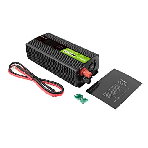 Green Cell Autós Inverter 12V-ról 230V-ra (feszültség növelő) 500W/1000W Tiszta szinuszhullám INVGC12P500LCD személyautóhoz, lakóautóhoz, lakókocsihoz