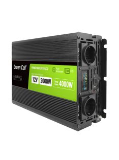   Green Cell Autós Inverter 12V-ról 230V-ra (feszültség növelő) 2000W/4000W Tiszta szinuszhullám INVGC12P2000LCD személyautóhoz, lakóautóhoz, lakókocsihoz