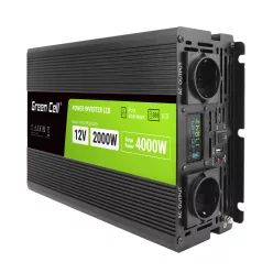   Green Cell Autós Inverter 12V-ról 230V-ra (feszültség növelő) 2000W/4000W Tiszta szinuszhullám INVGC12P2000LCD személyautóhoz, lakóautóhoz, lakókocsihoz