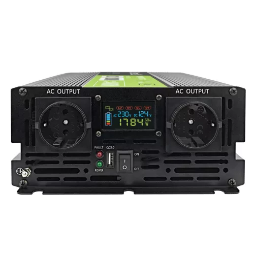 Greencell Autós Inverter 12V-ról 230V-ra (feszültség növelő) 2000W/4000W Tiszta szinuszhullám INVGC12P2000LCD személyautóhoz, lakóautóhoz, lakókocsihoz