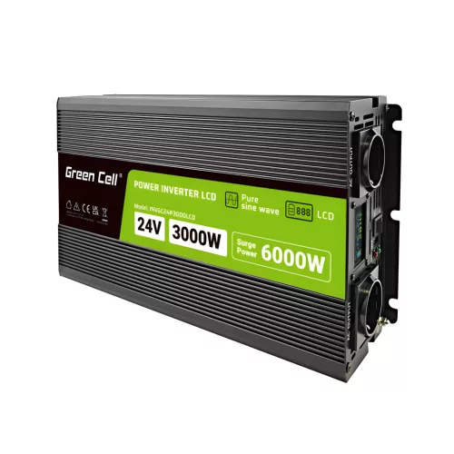 Green Cell Car Inverter 24V to 230V (voltage booster) 3000W/6000W Pure Sine Wave INVGC24P3000LCD for trucks, buses, motorhomes, caravans
