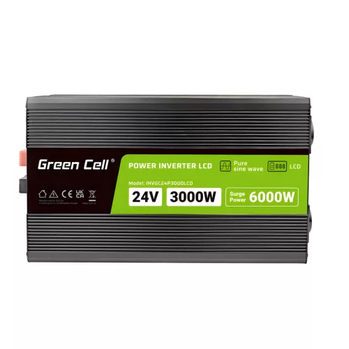 Green Cell Car Inverter 24V to 230V (voltage booster) 3000W/6000W Pure Sine Wave INVGC24P3000LCD for trucks, buses, motorhomes, caravans