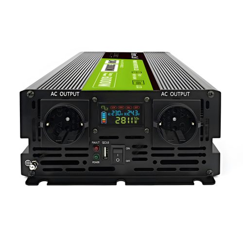 Green Cell Autós Inverter 24V-ról 230V-ra (feszültség növelő) 3000W/6000W Tiszta szinuszhullám INVGC24P3000LCD teherautókhoz, buszokhoz, lakóautóhoz, lakókocsihoz