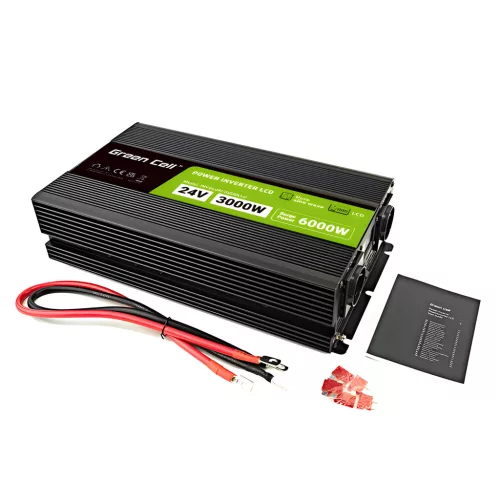 Green Cell Car Inverter 24V to 230V (voltage booster) 3000W/6000W Pure Sine Wave INVGC24P3000LCD for trucks, buses, motorhomes, caravans