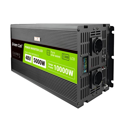 Green Cell Inverter 48V-ról 230V-ra (feszültség növelő) 5000W/10000W Tiszta szinuszhullám INVGC48P5000LCD napelemes rendszerekhez