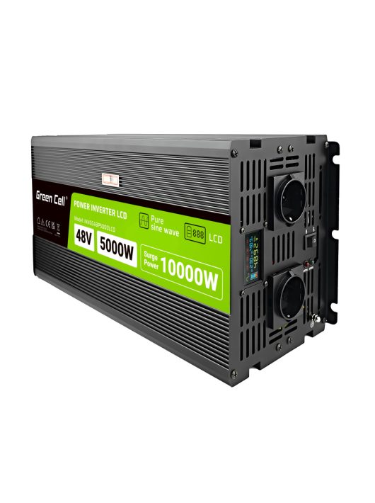 Green Cell Autós Inverter 48V-ról 230V-ra (feszültség növelő) 5000W/10000W Tiszta szinuszhullám INVGC48P5000LCD napelemes rendszerekhez