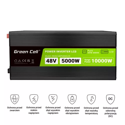Green Cell Inverter 48V auf 230V (Spannungswandler) 5000W/10000W Reine Sinuswelle INVGC48P5000LCD für Solarsysteme