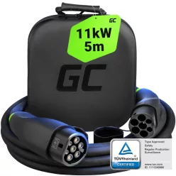  Green Cell Snap Type 2 kábel elektromos autók töltésére (5 m, 11 kW, 16A) Tesla Model 3 S X Y, VW ID.4, Kia EV6, Hyundai IONIQ 5, Ford Mach-E modellekhez EVKABGC03