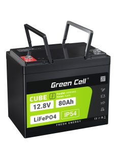   Green Cell CUBE LiFePO4 80Ah 12.8V 1024Wh lítium-vas-foszfát akkumulátor elektromos motorokhoz, lakóautóhoz, liftekhez LFPGC12V80AH