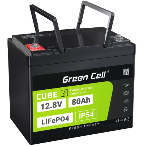 Green Cell CUBE LiFePO4 80Ah 12.8V 1024Wh lítium-vas-foszfát akkumulátor elektromos motorokhoz, lakóautóhoz, liftekhez LFPGC12V80AH