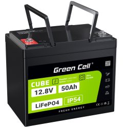   Green Cell CUBE LiFePO4 50Ah 12.8V 640Wh lítium-vas-foszfát akkumulátor lakóautóhoz, golfkocsihoz, szélerőműhöz LFPGC12V50AH