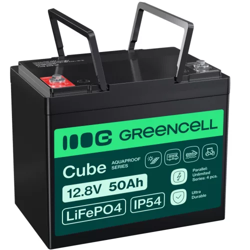 Green Cell CUBE LiFePO4 50Ah 12.8V 640Wh lithium iron phosphate battery for motorhome, golf cart, wind turbine LFPGC12V50AH