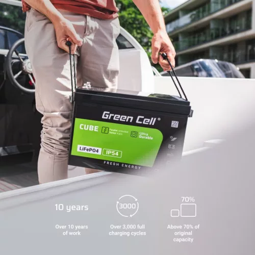 Green Cell CUBE LiFePO4 50Ah 12.8V 640Wh Lithium-Eisenphosphat-Akku für Wohnmobile, Golfwagen, Windkraftanlagen LFPGC12V50AH