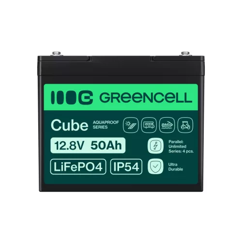 Green Cell CUBE LiFePO4 50Ah 12.8V 640Wh lithium iron phosphate battery for motorhome, golf cart, wind turbine LFPGC12V50AH