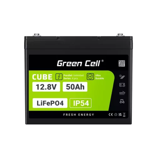 Green Cell CUBE LiFePO4 50Ah 12.8V 640Wh Lithium-Eisenphosphat-Akku für Wohnmobile, Golfwagen, Windkraftanlagen LFPGC12V50AH