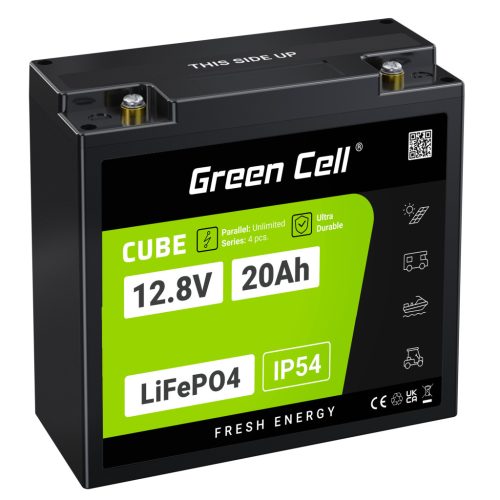 Green Cell CUBE LiFePO4 20Ah 12,8V 256Wh lítium-vas-foszfát akkumulátor traktorokhoz, fűnyírókhoz, elektromos járművekhez LFPGC12V20AH