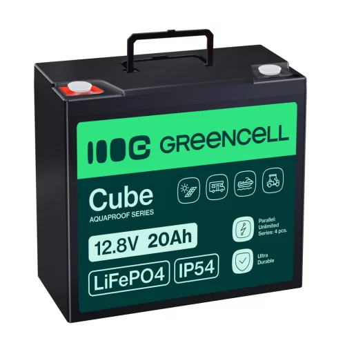 Green Cell CUBE LiFePO4 20Ah 12.8V 256Wh Lithium Iron Phosphate Battery for Tractors, Lawnmowers, Electric Vehicles LFPGC12V20AH