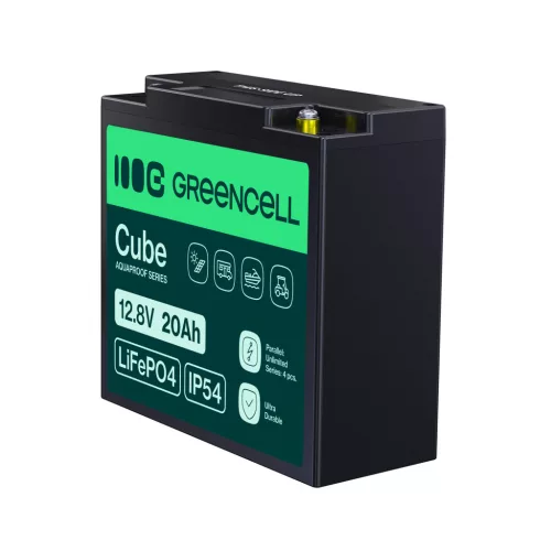 Green Cell CUBE LiFePO4 20Ah 12.8V 256Wh Lithium Iron Phosphate Battery for Tractors, Lawnmowers, Electric Vehicles LFPGC12V20AH