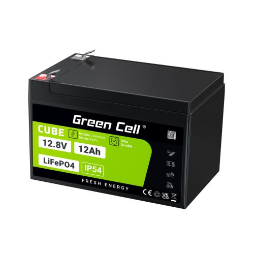 Green Cell CUBE LiFePO4 12Ah 12.8V 153.6Wh lithium iron phosphate battery for wheelchair, toy, scooter LFPGC12V12AH