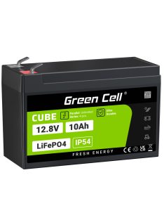   Green Cell CUBE LiFePO4 akkumulátor/akku 10Ah 12.8V 128Wh, áramellátáshoz és vészvilágításhoz, vezérlőpanelekhez LFPGC12V10AH