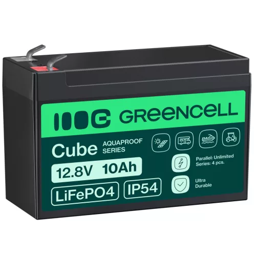 Green Cell CUBE LiFePO4 battery 10Ah 12.8V 128Wh, for power supply and emergency lighting, control panels LFPGC12V10AH