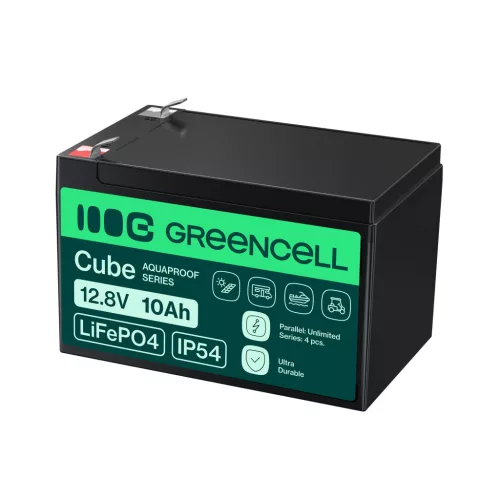 Green Cell CUBE LiFePO4 battery 10Ah 12.8V 128Wh, for power supply and emergency lighting, control panels LFPGC12V10AH
