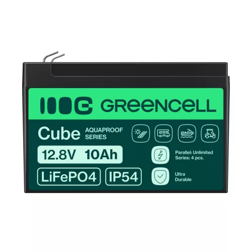 Green Cell CUBE LiFePO4 battery 10Ah 12.8V 128Wh, for power supply and emergency lighting, control panels LFPGC12V10AH