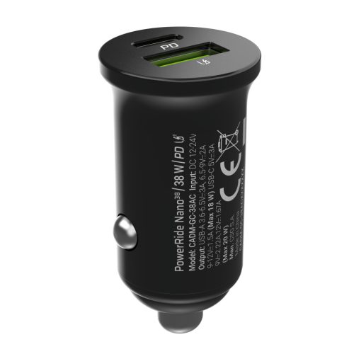 Green Cell Autós töltő 38W GC PowerRide Nano38, USB-C és USB-A porttal, Power Delivery és Ultra Charge gyorstöltéssel CADM-GC-38AC