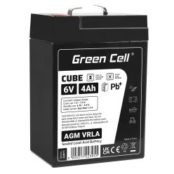   Green Cell Cube AGM VRLA IP54 6V 4Ah karbantartásmentes akkumulátor riasztórendszerekhez, pénztárgépekhez, játékokhoz AGM6V4AH-J