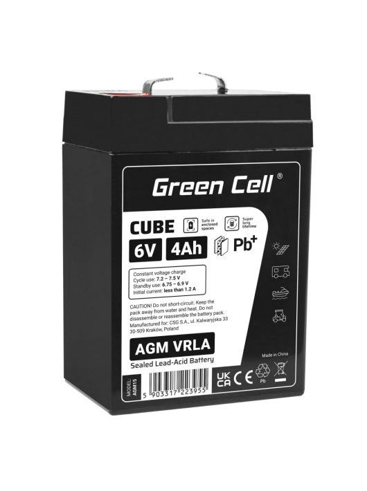 Green Cell Cube AGM VRLA IP54 6V 4Ah bezobsługowy akumulator do systemu alarmowego kasy fiskalnej zabawki