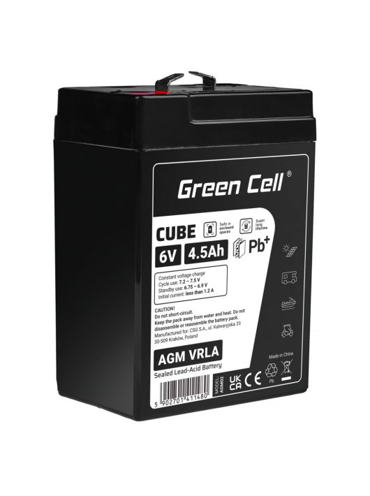 Green Cell CUBE AGM IP54 6V 4Ah VRLA Battery Gel deep cycle scooter mower boat barge mower tractor fishing boat