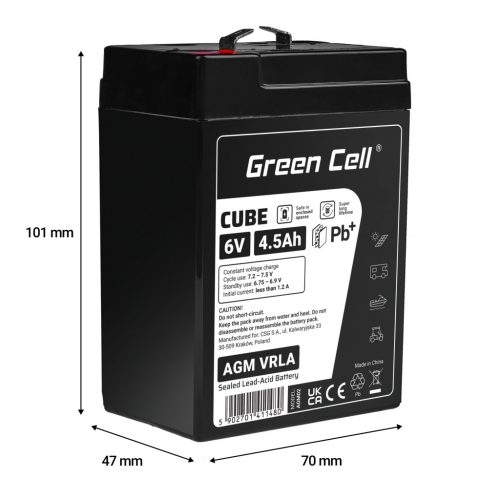 Green Cell CUBE AGM IP54 6V 4Ah VRLA battery with gel deep discharge protection for scooters, lawn mowers, boats, barges, tractors, fishing boats AGM6V4-5AH-J