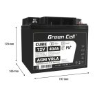 Green Cell CUBE AGM IP54 12V 40Ah VRLA akkumulátor gél mélykisülés elleni védelemmel robogóhoz, fűnyíróhoz, hajóhoz, bárkához, traktorhoz, halászhajóhoz AGM12V40AH-J