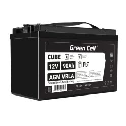   Green Cell CUBE AGM IP54 12V 90Ah VRLA akkumulátor gél mélykisülés elleni védelemmel robogóhoz, fűnyíróhoz, hajóhoz, bárkához, traktorhoz, halászhajóhoz AGM12V90AH